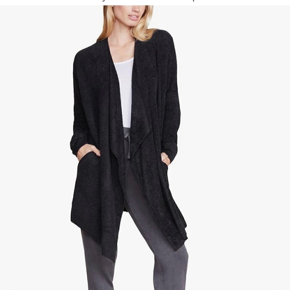 Barefoot Dreams CozyChic Lite Island Wrap Black Pockets Waterfall Cardigan 1X